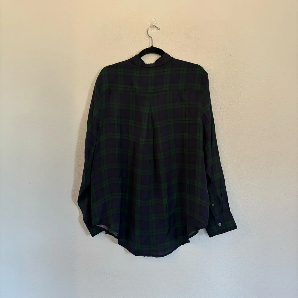 J. Crew Drapey Button Up Shirt Black Watch Tartan NWT